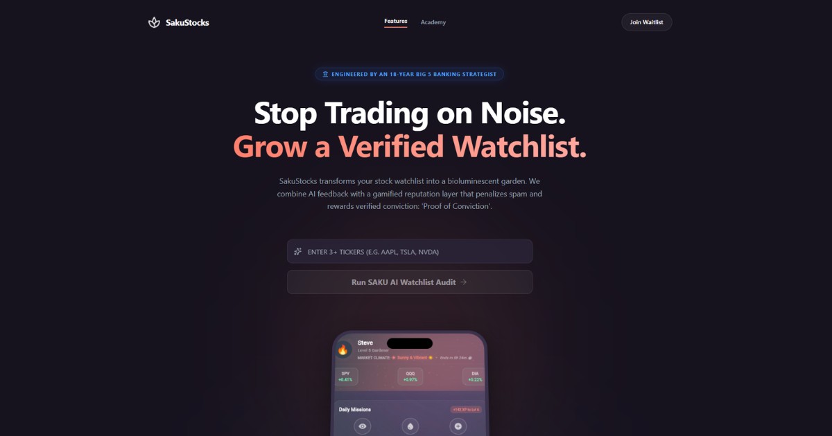 Just launched V1.1 50+ Users (~5 DAU). Ad Free Stock Watchlist logo